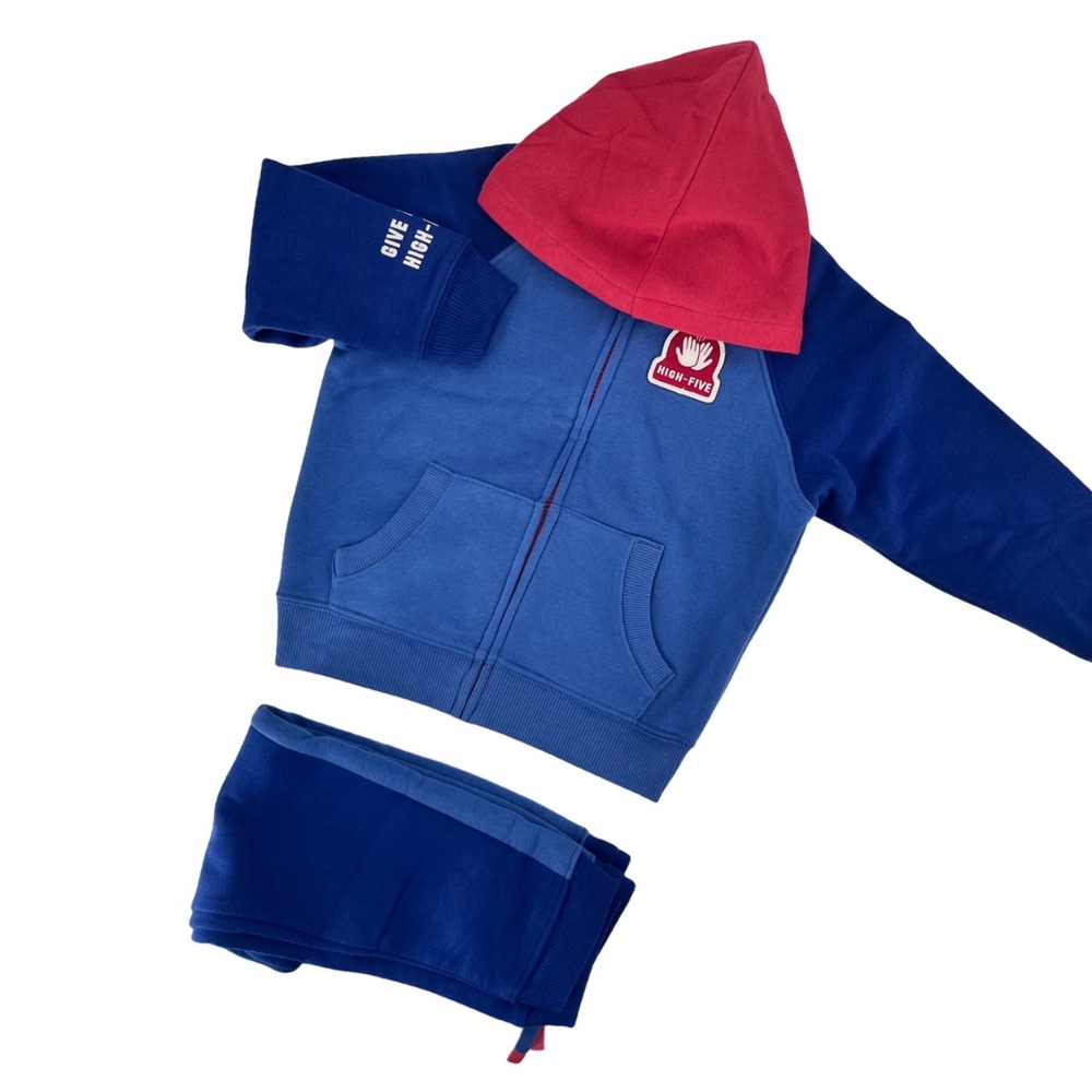 High-Five Joggers Tracksuit Set Boys Size 5 Blue Red Zip Hoodie Colorblock Sport